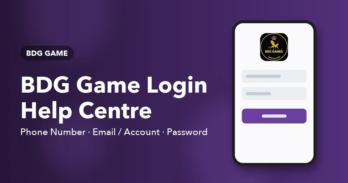 Banner for the BDG Game login help centre showing the two sign-in tabs on a phone screen